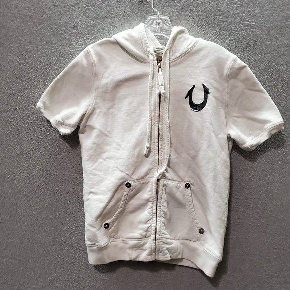 True Religion Sweaters - VINTAGE True Religion Women Sweatshirt Large White Hoodie Full Zip Short Sleeve